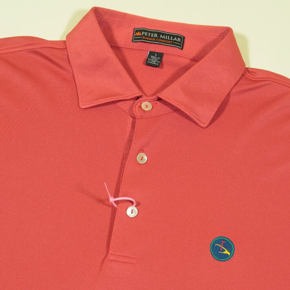 Peter Millar Eagle Point Golf Club Polo Shirt Mens L Orange Summer Comfort Mesh